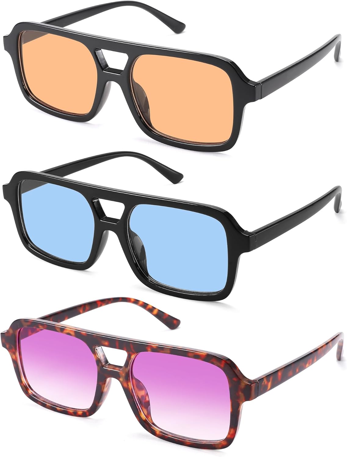 

Солнцезащитные очки Hycredi в стиле ретро 70-х годов «Авиатор» для женщин и мужчин, винтажные модные квадратные и прямоугольные солнцезащитные очки, B1 - Black/Blue + Black/Orange + Tortoise/Purple