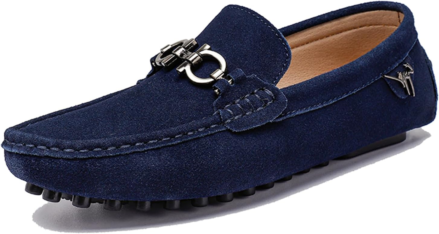 

Мужские лоферы Dacnakby из замши с кожей, с металлической пряжкой, удобные мокасины на плоской подошве, повседневные лодочные туфли, синий