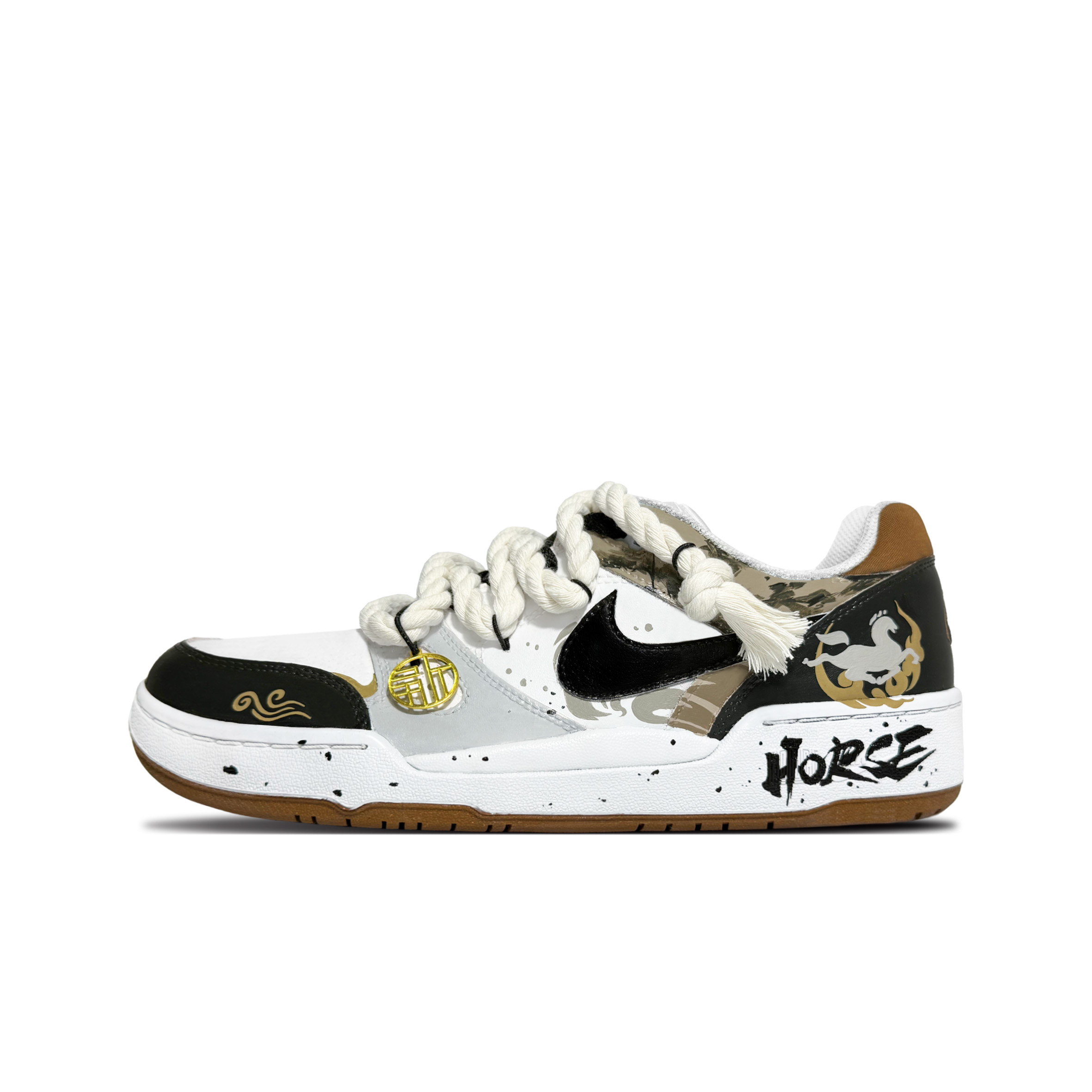 

Кроссовки для скейтбординга Full Force Horse Trampling A Flying Swallow низкие мужские black white brown Nike, черный белый коричневый