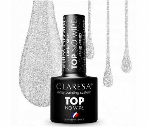 

Claresa Top No Wipe Glitter Top Hybrid Glitter Top Silver 5 мл Puderek