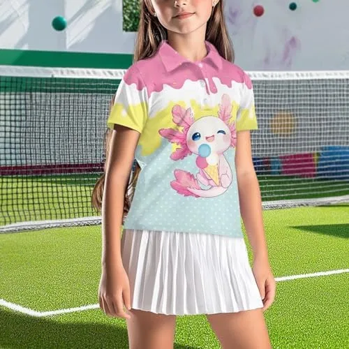 Поло для девочек Snilety, Ice Cream Axolotl, 5-16Y