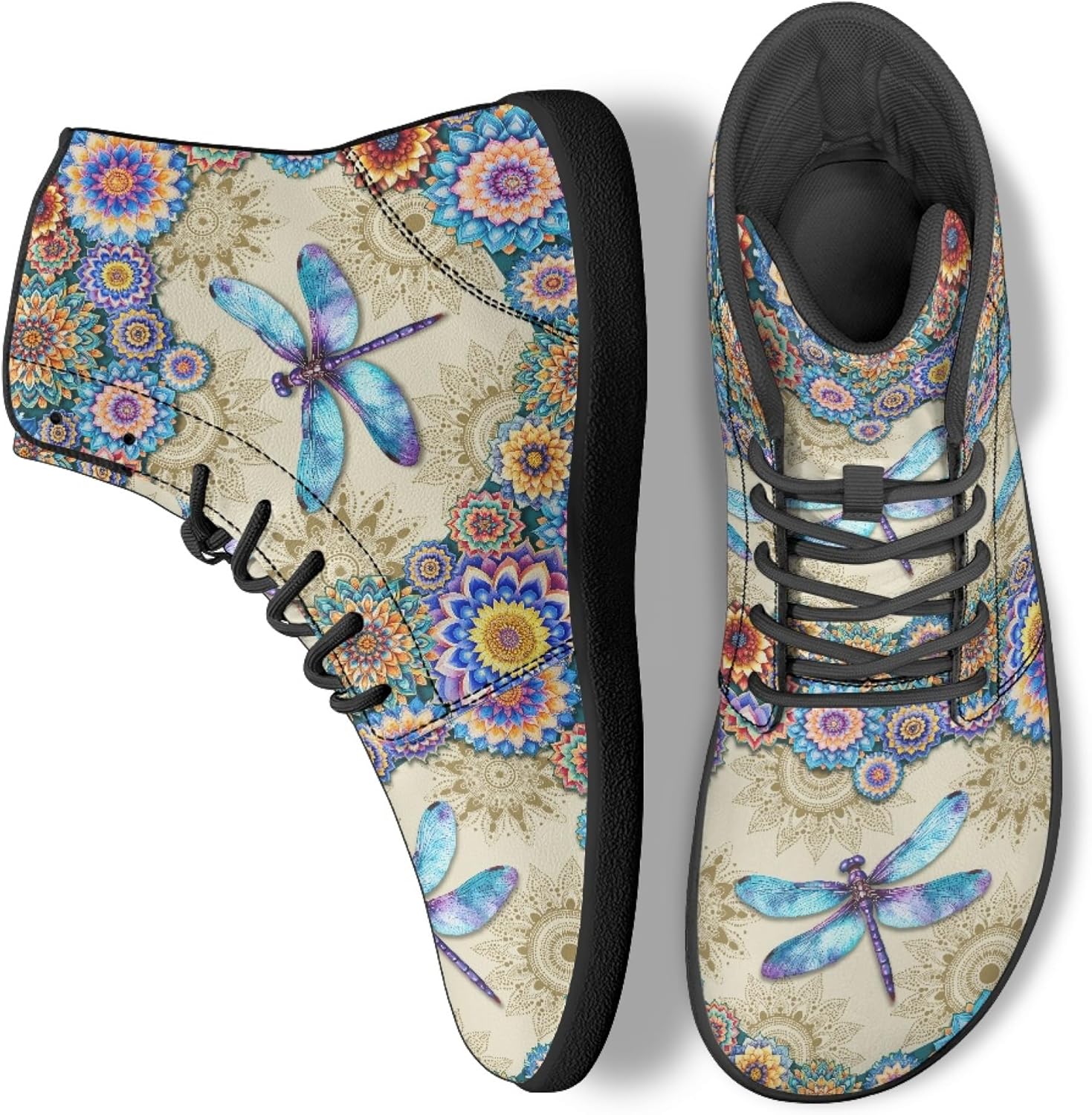 

Кроссовки Binienty Zero Drop с плоской подошвой для мужчин и женщин, из ПУ-кожи, минималистичные, водонепроницаемые, спортивные, Tropical Mandala Dragonfly Print