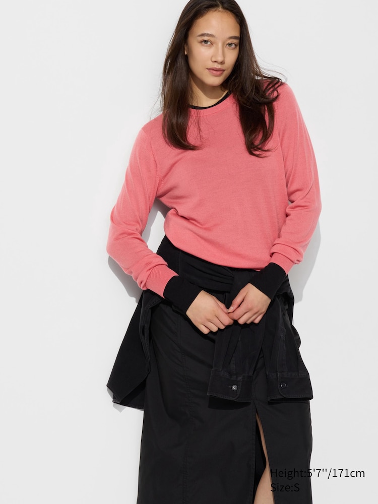 

Свитер из мериносовой шерсти с круглым вырезом UNIQLO, красный