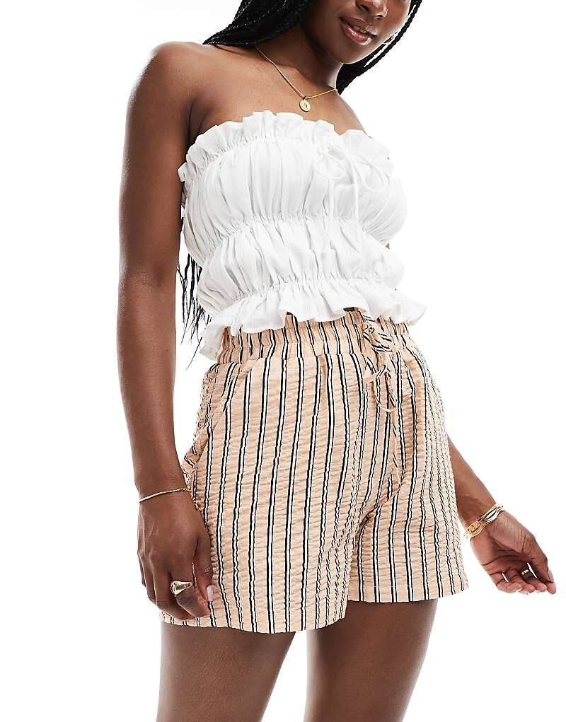 

ASOS DESIGN – Шорты из жатого хлопка в естественную полоску на кулиске