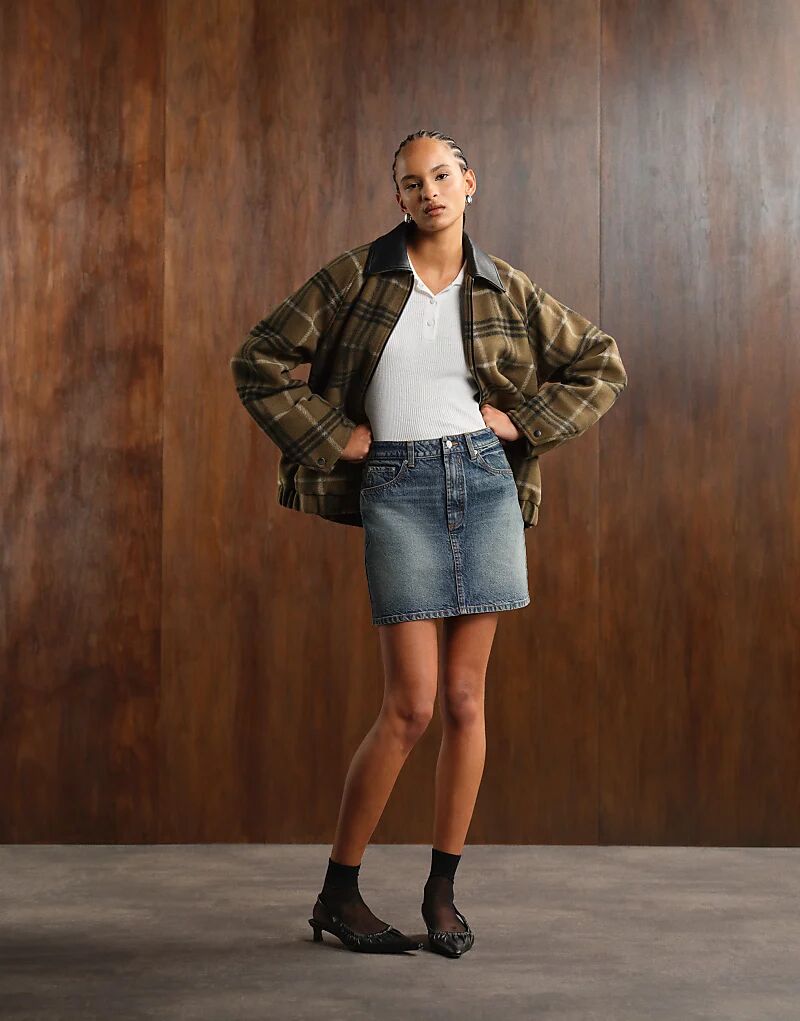 

Джинсовая мини-юбка с высокой талией ASOS DESIGN винтажного синего цвета