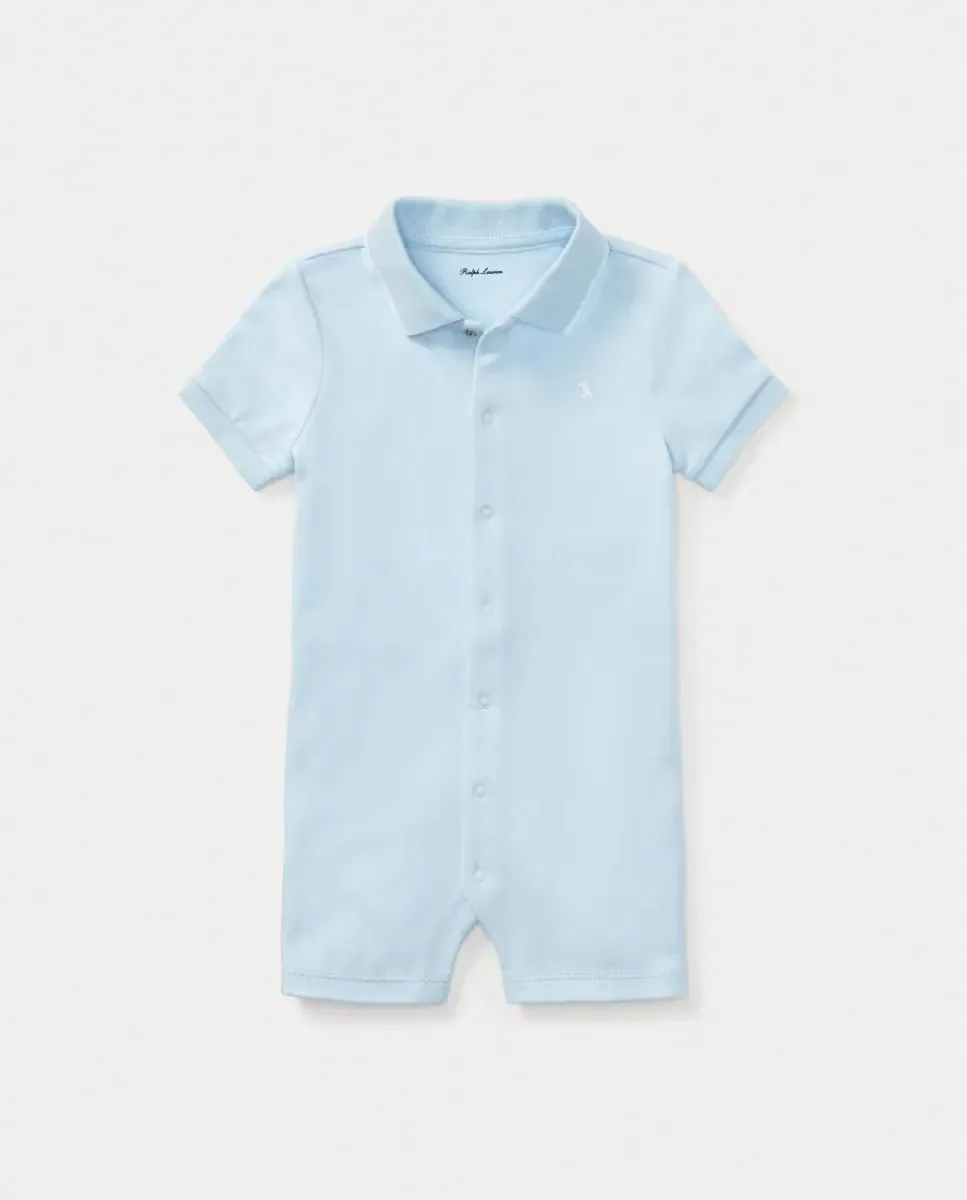 Короткий боди для мальчика-подростка с воротником поло из мягкого хлопка Polo Ralph Lauren, светло-голубой