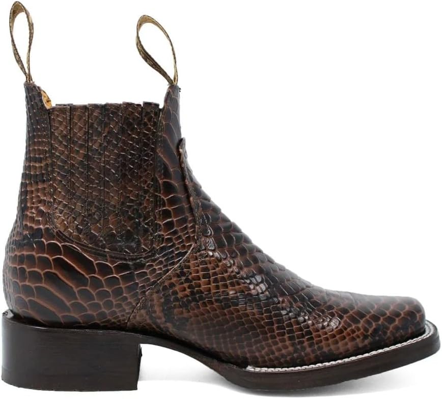 

Мужские короткие ковбойские ботинки из натуральной кожи с квадратным носком и тиснением под питона- коричневые Generic