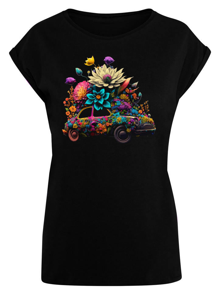 

Футболка с удлиненными плечами и цветочным принтом автомобиля, черная F4NT4STIC, Черный, Футболка с удлиненными плечами и цветочным принтом автомобиля, черная F4NT4STIC