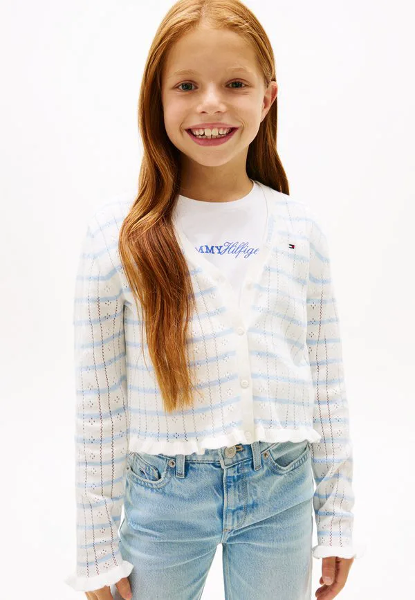 Кардиган с ажурной оборкой и v-образным вырезом Tommy Hilfiger, Ivory Silk/Sweet Blue
