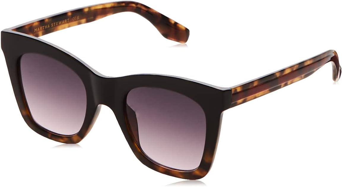 

Женские солнцезащитные очки Martha Stewart Ms104 Classic UV400 с защитой от ультрафиолета, квадратная форма «кошачий глаз» — вневременной подарок для нее, 50 мм, Black and Tortoise