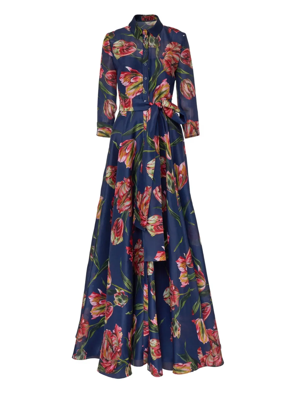 

Макси-платье с тюльпановым принтом и поясом Carolina Herrera, синий