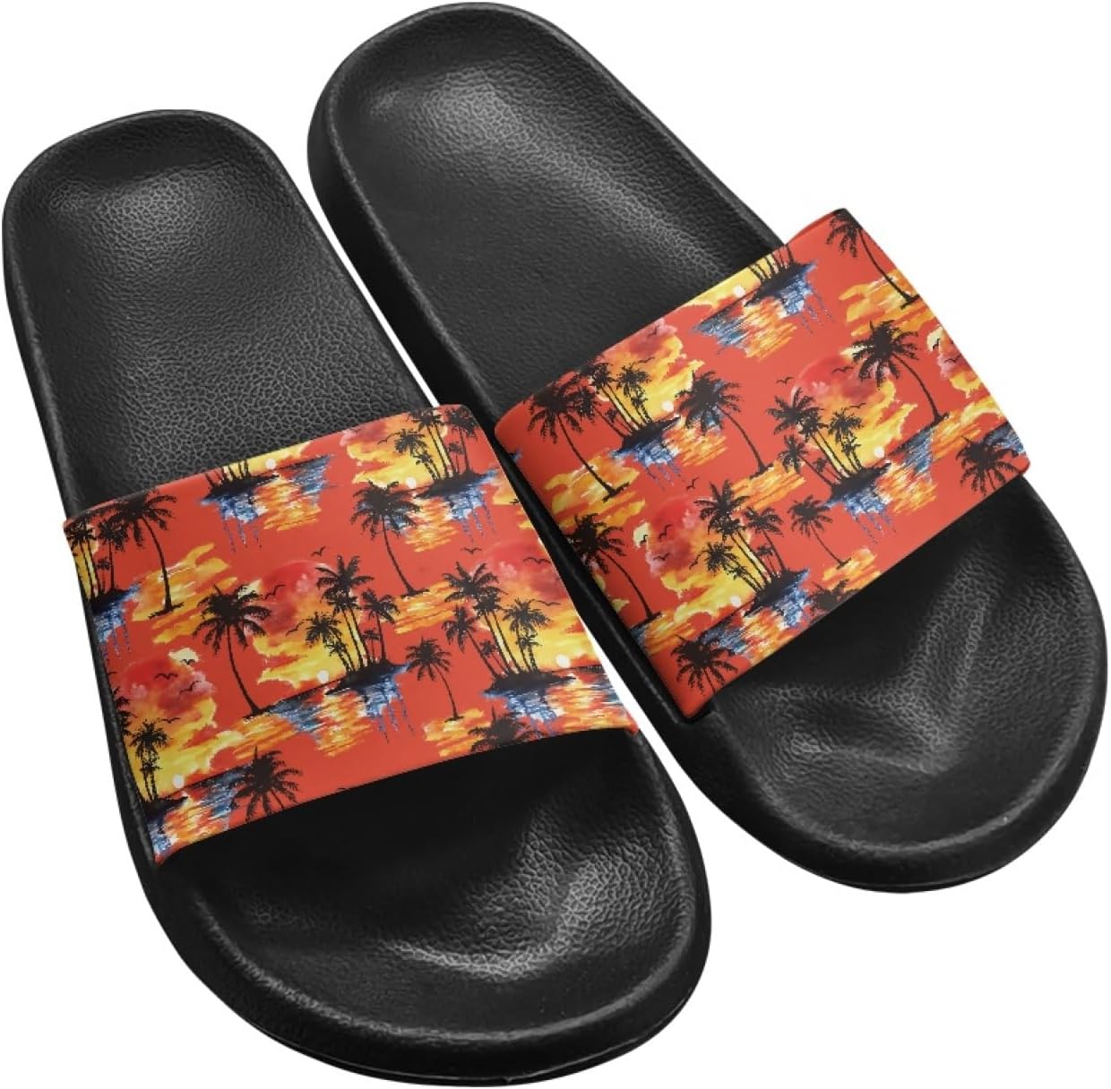 

Женские и мужские сандалии Micoklinlin, милые шлепанцы, водонепроницаемые, для душа, летние, для ванной, пляжа и бассейна, размер 5-12, Sunset Coconut Grove