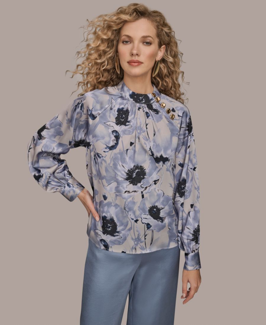 

Женская блузка с принтом и высоким воротником Donna Karan New York, Vapor/tempest Multi