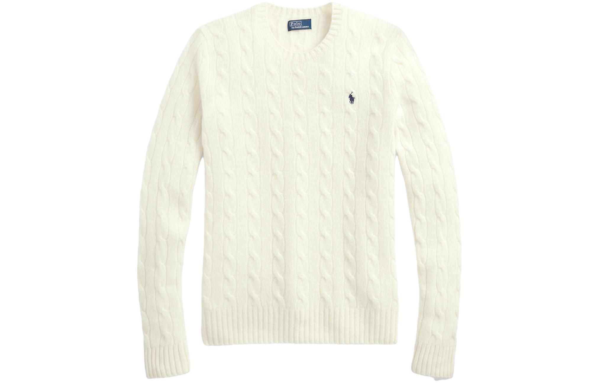 

Свитер с кабельной вязкой и вышивкой пони Polo Ralph Lauren, экрю