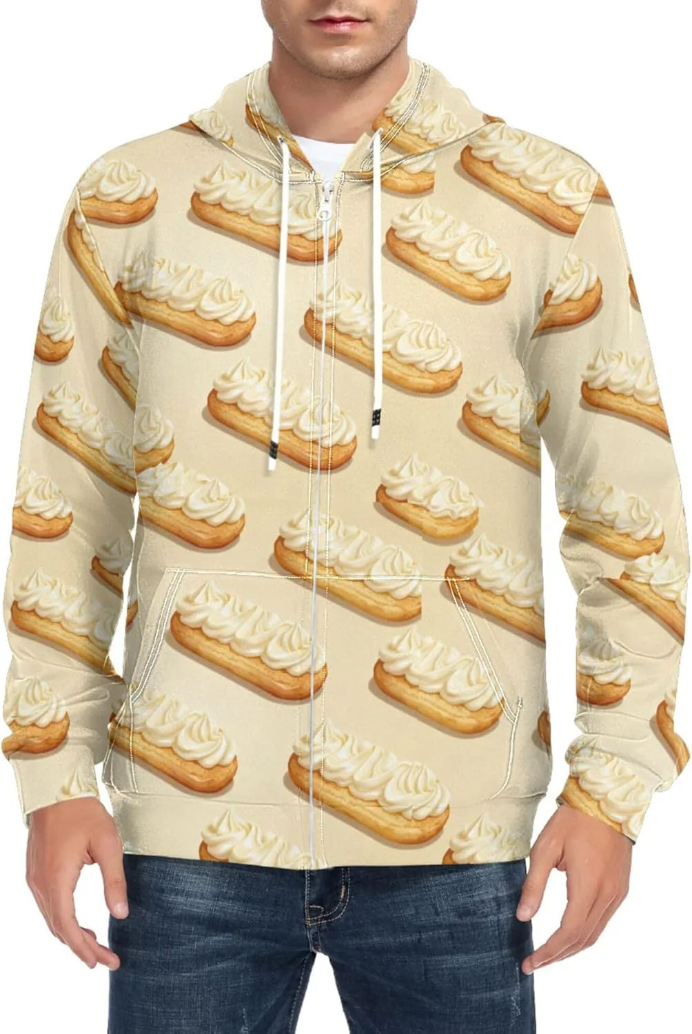 

Мужской худи на молнии Eclair Cream Pastry с длинным рукавом и карманом CUPADA