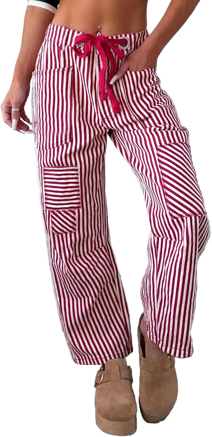 

Женские джинсы прямого кроя mid rise с полосками и патчворком Xadsfeel