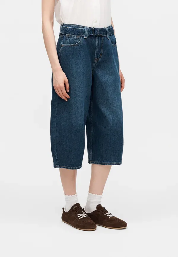 Шорты-джинсы с поясом-кулиской Gap vera denim, темно-синий деним