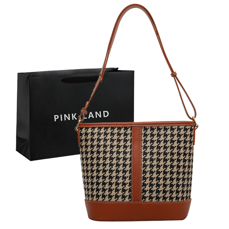 

PINK·LAND Женская нагрудная сумка через плечо, Brown Houndstooth