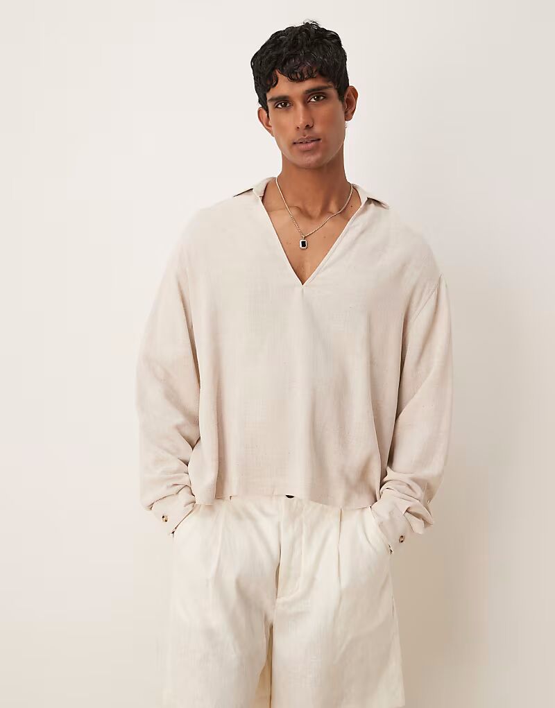 

ASOS DESIGN свободная рубашка свободного кроя из фактурной льняной смеси в каменном цвете