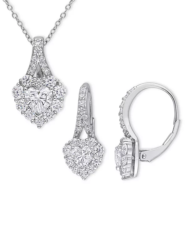 

Комплект из двух кулонов с муассанитом в форме сердца и серег с застежкой-русалкой (4 карата) из стерлингового серебра Macy'S, moissanite