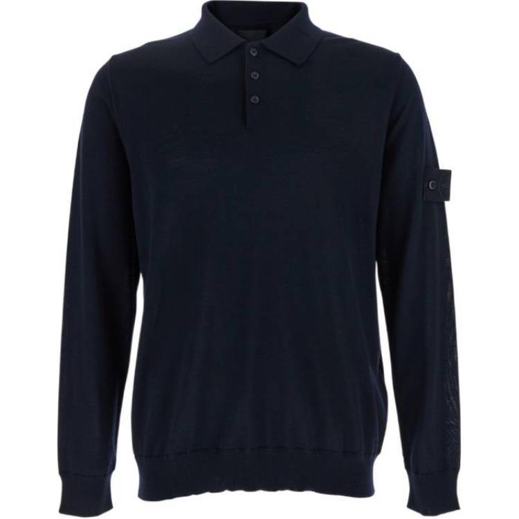 

Поло с длинным рукавом и логотипом STONE ISLAND, синий