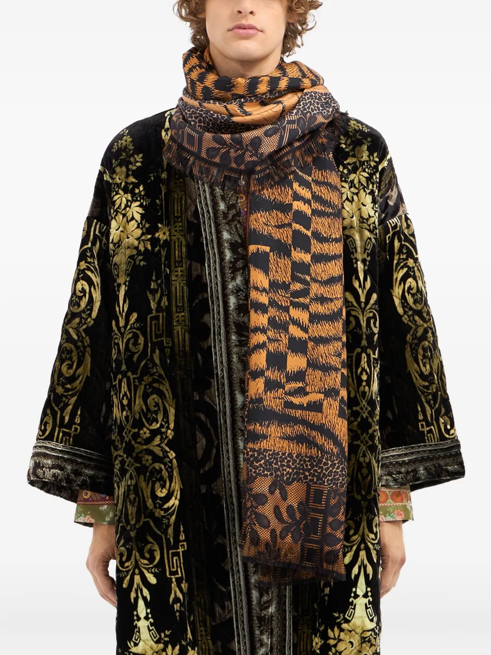 

Шарф с тигровым принтом и бахромой Pierre-Louis Mascia, коричневый