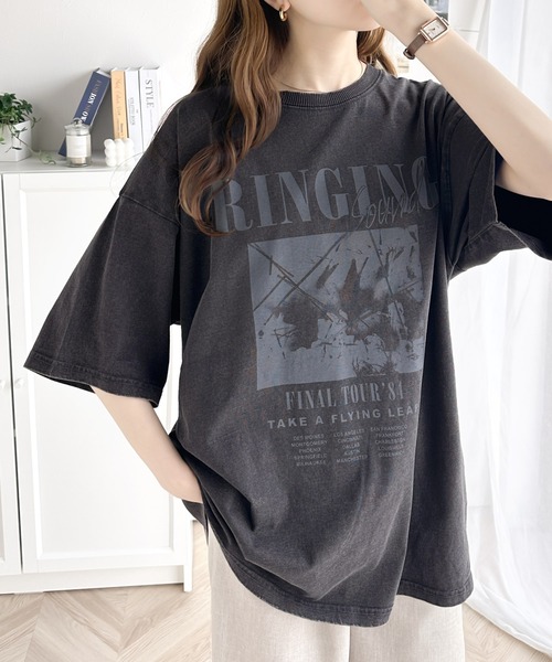 

Футболка с принтом рок-группы, 100% хлопок, двусторонняя кислотная обработка Classicalelf, угольно-серый