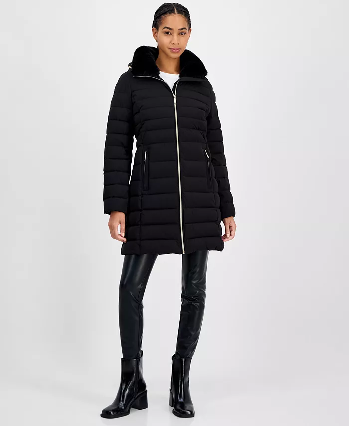 

Женское стеганое пальто с капюшоном и воротником из искусственного меха, компактная упаковка, размеры P/XXS-XXL Michael Kors, черный