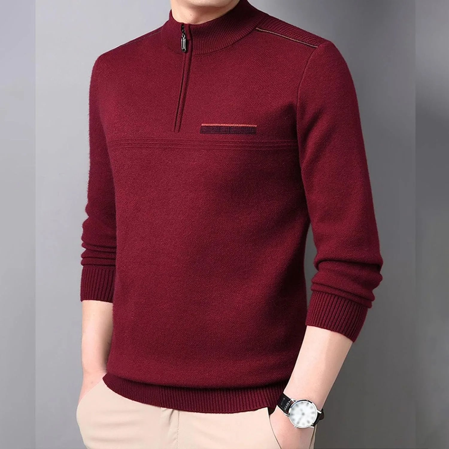 Мужской свитер с четвертью молнии Slim Fit — фото 2