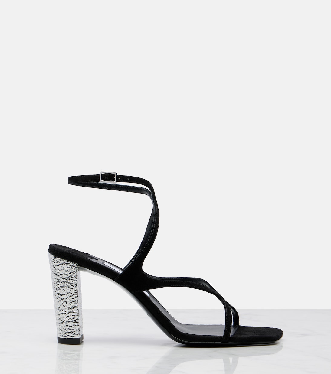 Ази 85 декорированные замшевые сандалии Jimmy Choo, Black/Silv — фото 4