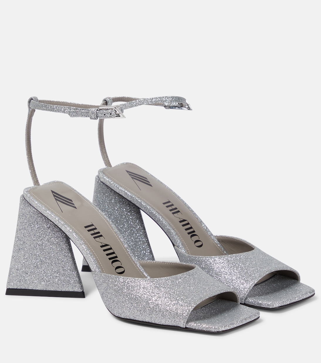 Босоножки Piper 85 с блестками The Attico, серебряный