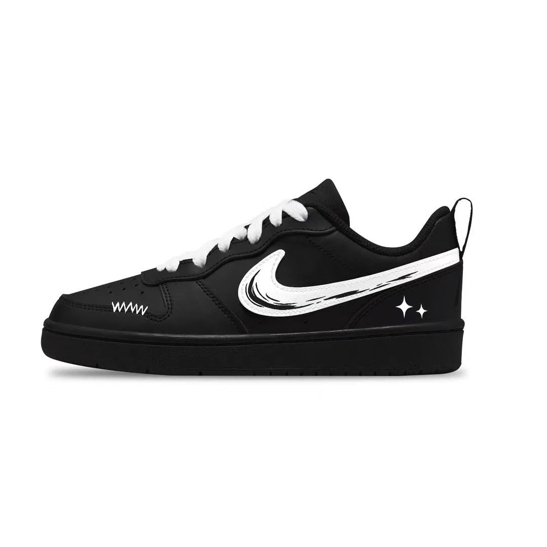 Кроссовки для скейтбординга детские Court Borough Leather Anti Kick Abrasion Resistant Lightweight Cushioning Low top унисекс Nike, Black Graffiti — фото 3