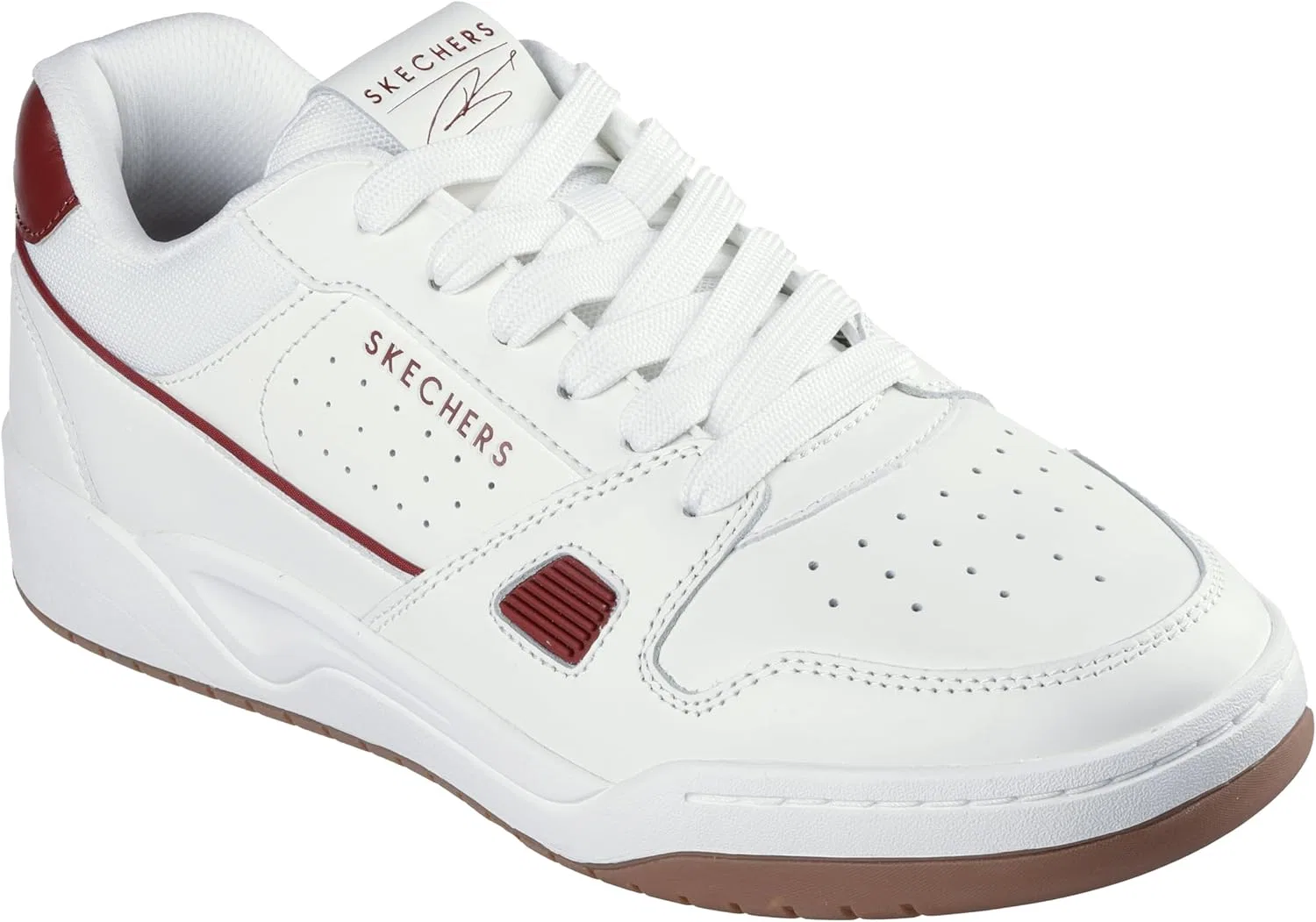Мужские кроссовки Skechers Koopa Harry Kane Court Trainers, White Leather Suede Mesh Burgundy Trim