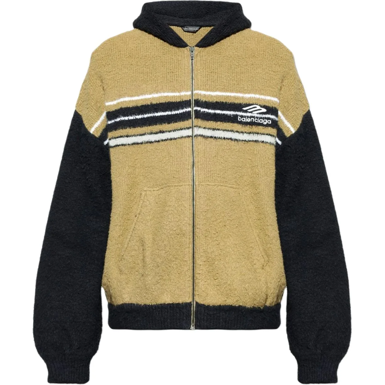 Худи с капюшоном в полоску zip Balenciaga, черный/хаки