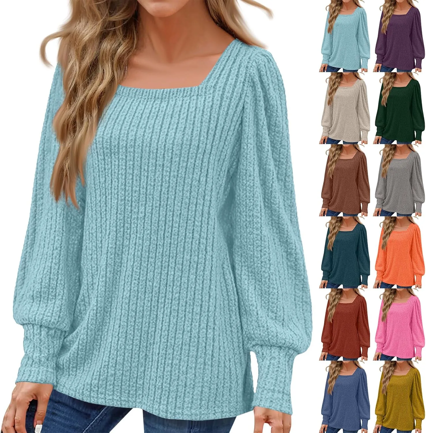 

Женский свитер с квадратным вырезом, длинным рукавом и свободным кроем FULILYEO