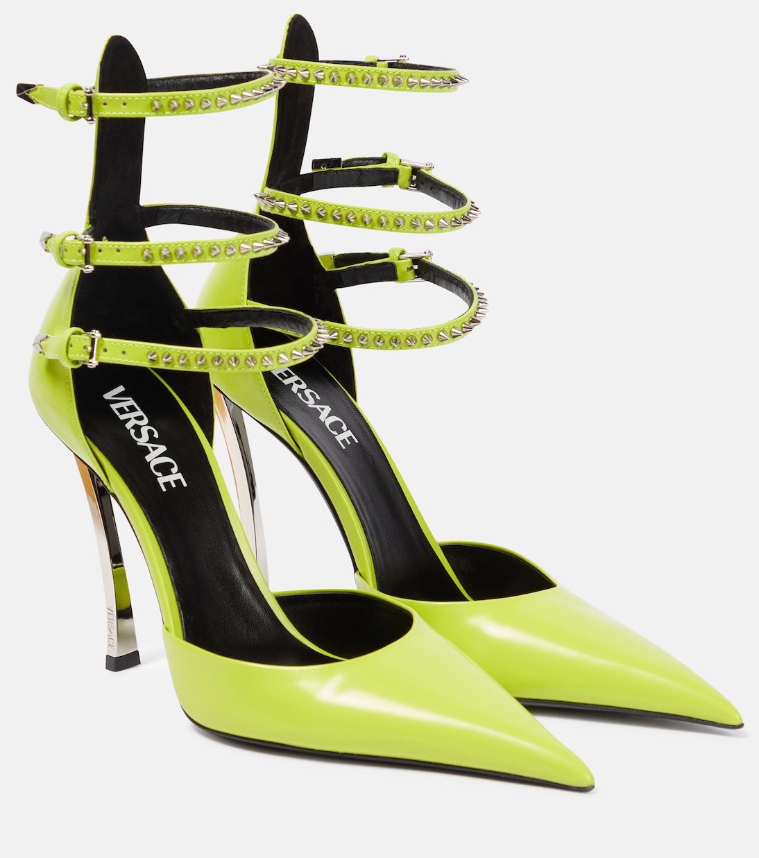 Туфли-лодочки Pin-Point с отделкой из кожи Versace, Acid Lime - Palladio