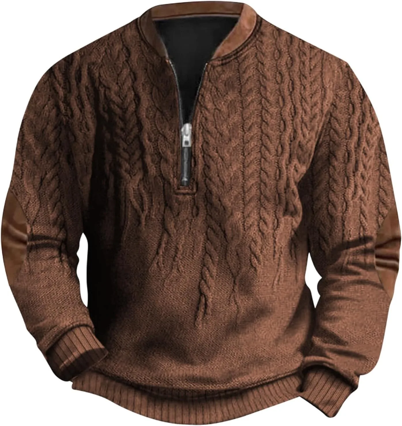 

Мужской свитер с кабельной вязкой и воротником стойкой