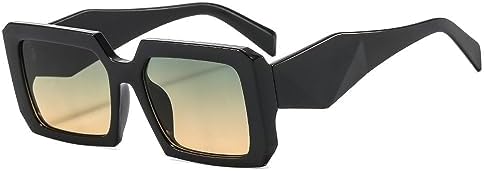 

Модные квадратные солнцезащитные очки для женщин и мужчин в стиле ретро с крупной оправой, трендовые солнцезащитные очки с защитой от УФ-излучения UV400 MTZJH, Black Green Yellow