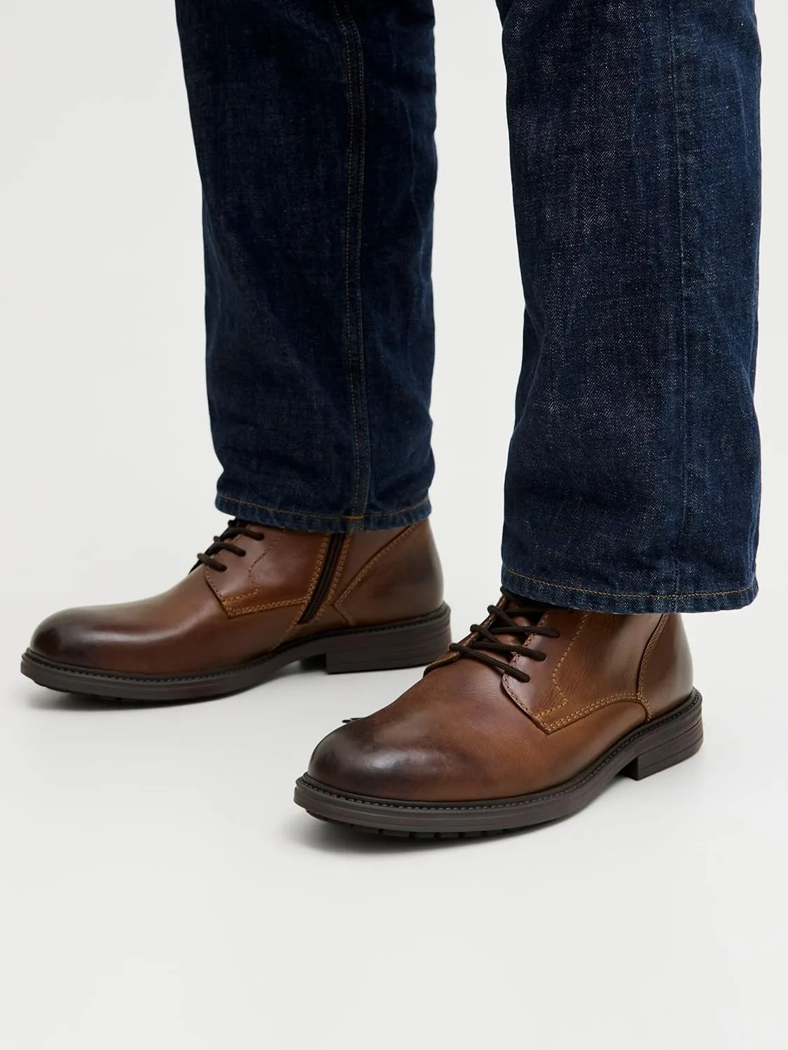 Мужские кожаные ботинки Jack & Jones Jfwdelaney (1 шт. в упаковке), коньячный — фото 2