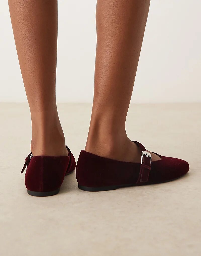 Балетки Leah Mary Jane от ASOS DESIGN Wide Fit из бордового бархата — фото 3