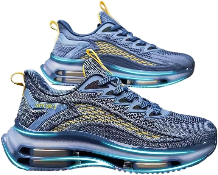 

Мужские кроссовки с сеткой и воздушной подушкой, ортопедические, модные, на шнуровке, легкие, противоскользящие, с амортизацией, дышащие, удобные для спортзала, бега, тенниса, прогулок и работы Hhhchpm, синий