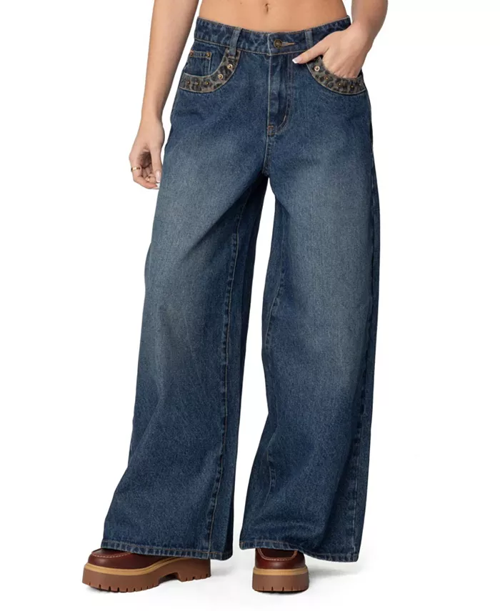 

Женские джинсы Gwen с леопардовым принтом и низкой талией Edikted, синий