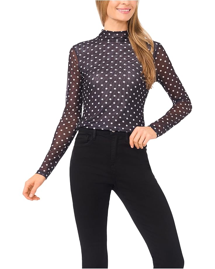

Женский топ с длинным рукавом CeCe Long Sleeve Mesh Fitted Turtleneck, Rich Black