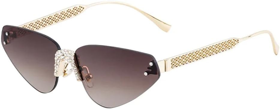 

Солнцезащитные очки UV400 с защитой от УФ-излучения - без оправы, в стиле "кошачий глаз", с панковскими заклепками, для женщин и мужчин, для бега и активного отдыха generic, Gold Tea