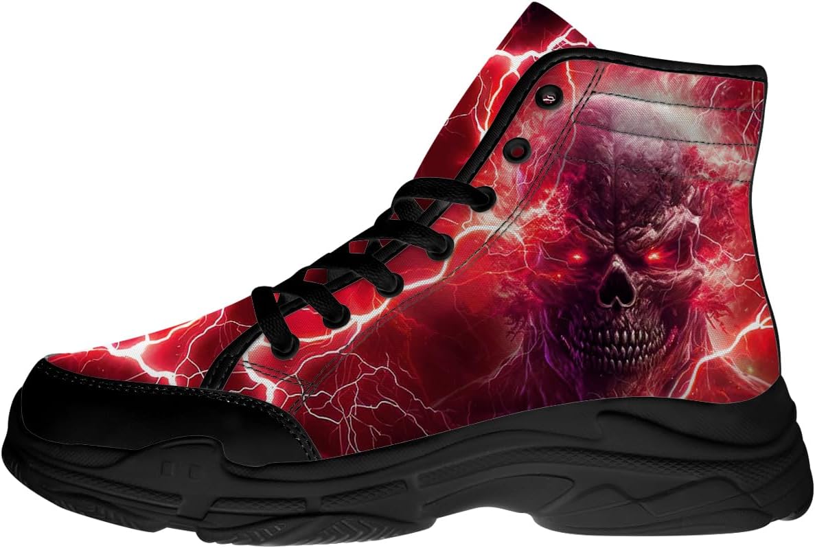 

Высокие кеды для мужчин, кроссовки на шнуровке с черепом на платформе, забавные подарки для него и для нее Generic, красный