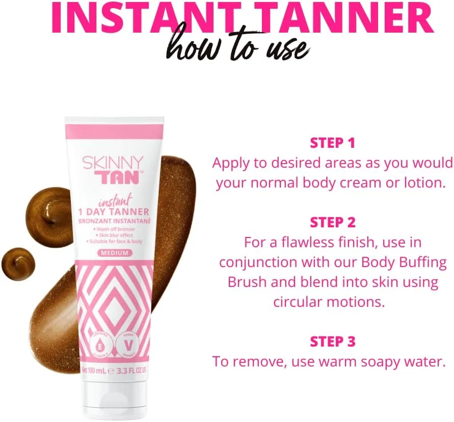 Лосьон для автозагара SkinnyTan 1 Day Instant Tanner, Medium, 3.3 oz Skin & Tan — фото 3