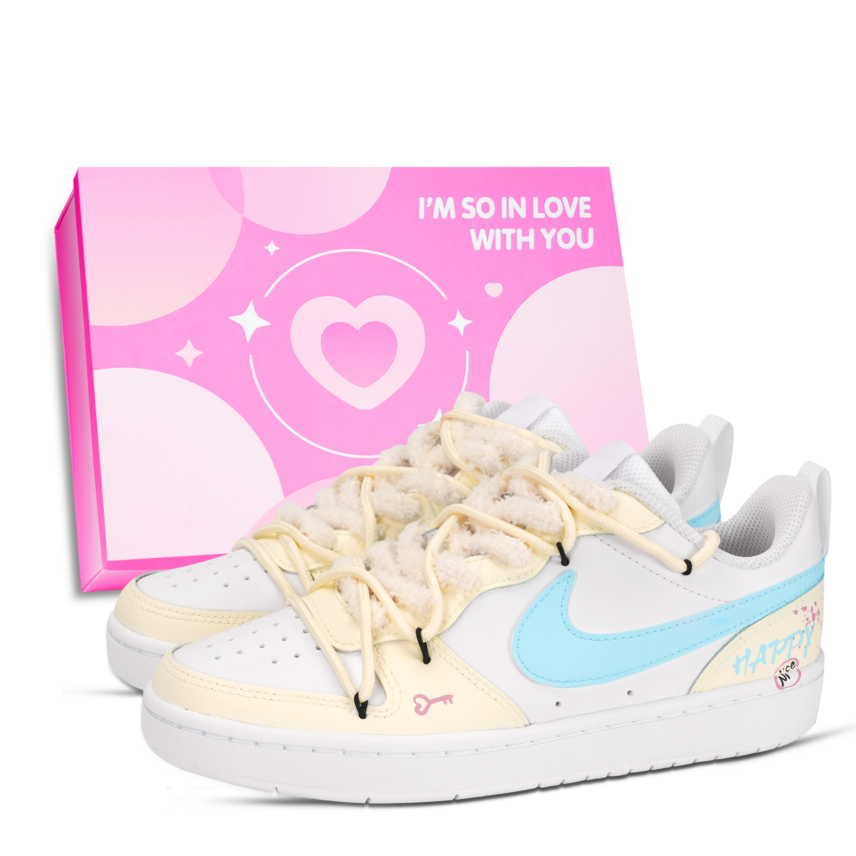 

Детские кроссовки для скейтбординга Court Borough Love Lock с противоскользящим покрытием, износостойкие, низкие, для подростков Nike, желтый/синий/белый