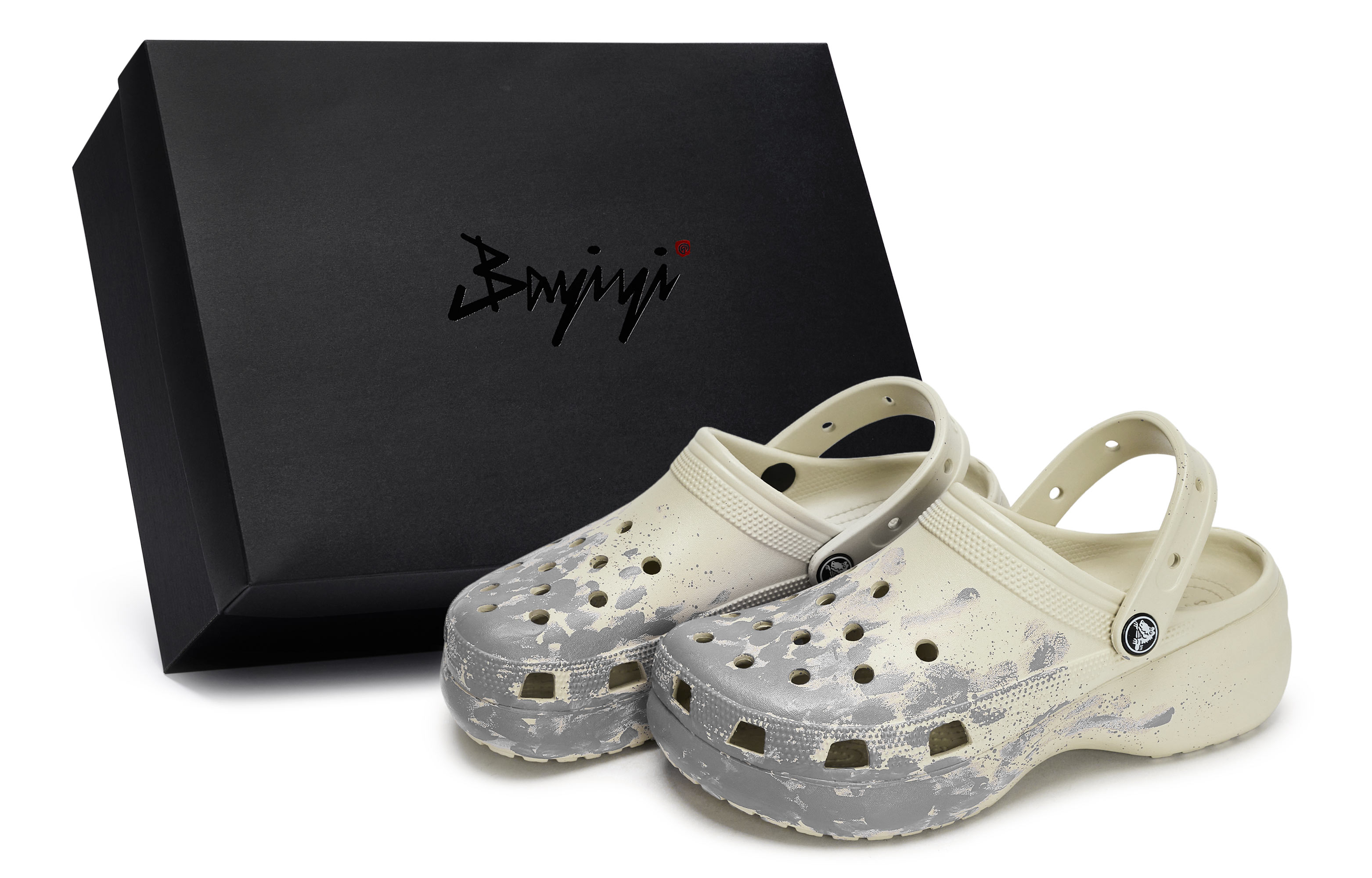 Crocs Классические сабо на платформе 811, производство, взрывоопасная сцена, специальные женские сабо из коробки для обуви, костяные, белые, серые