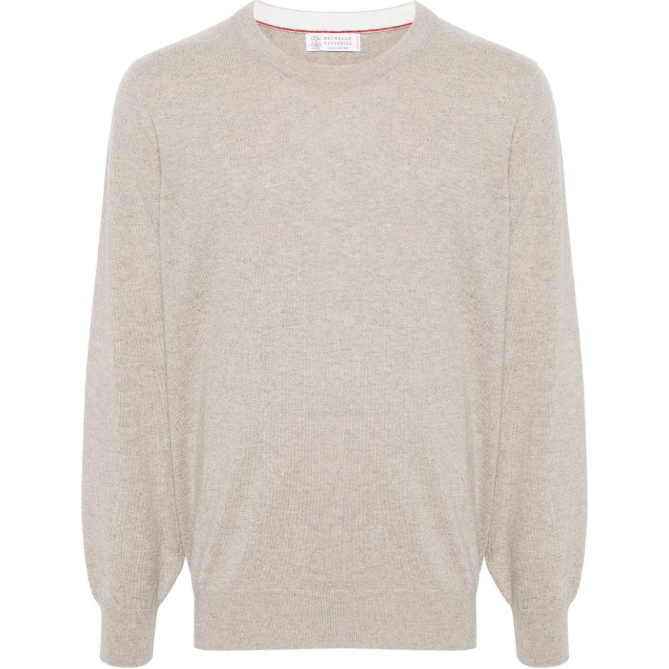 

Вязаный свитер с круглым вырезом Brunello Cucinelli, бежевый