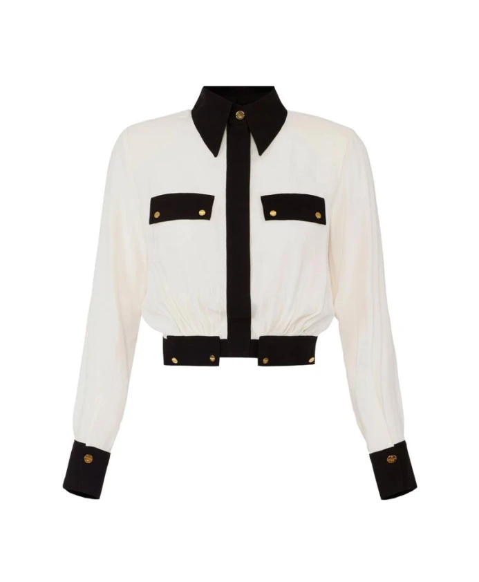 

Двухцветная рубашка из ткани жоржет. Elisabetta Franchi, бежевый